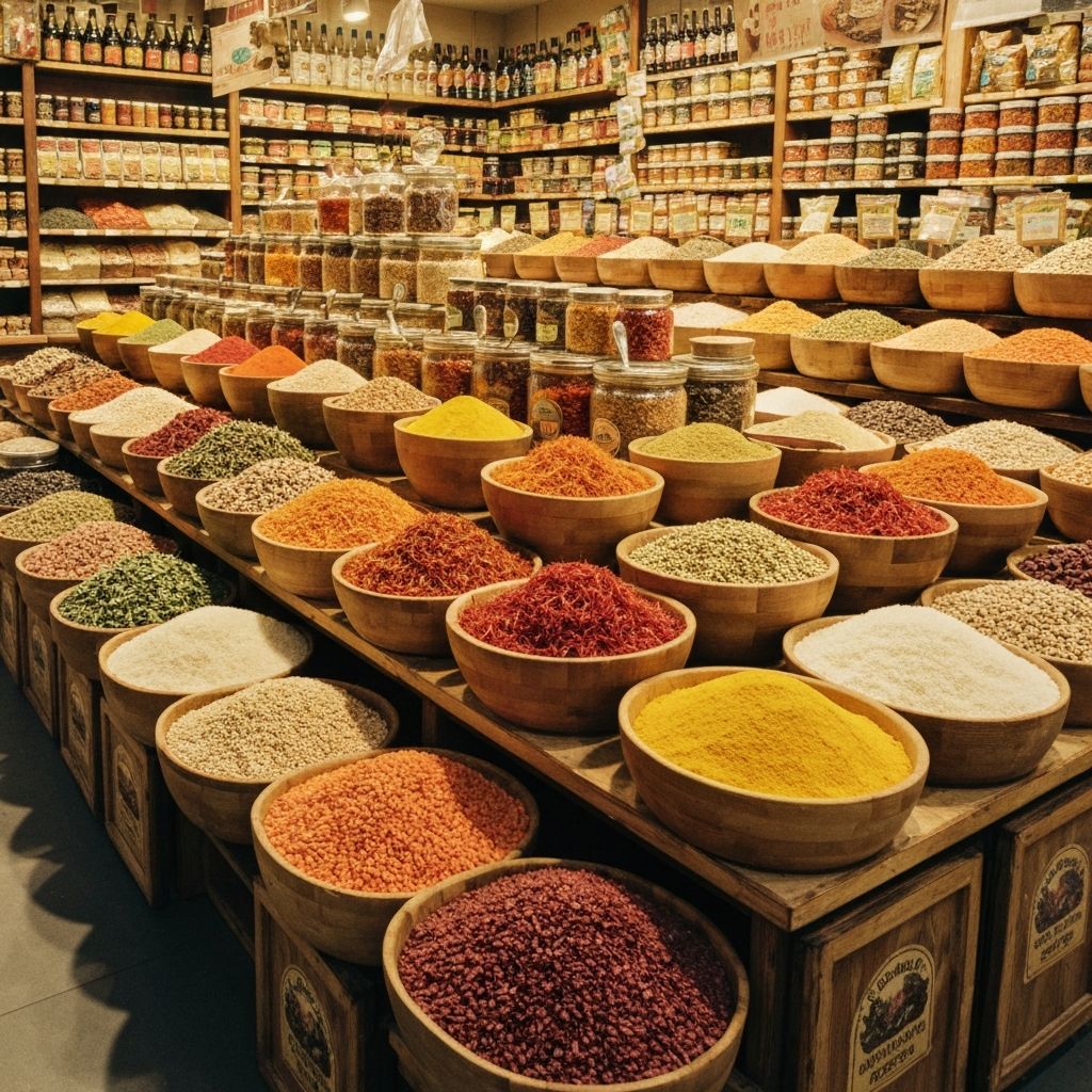 Vibrant display of Indian spices and grocery products at Namaste Mart Wollongong